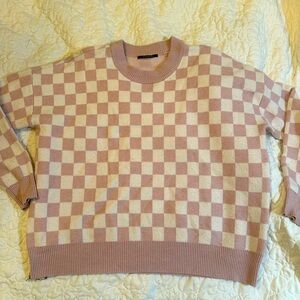 Checkered pink and white Tahari sweater